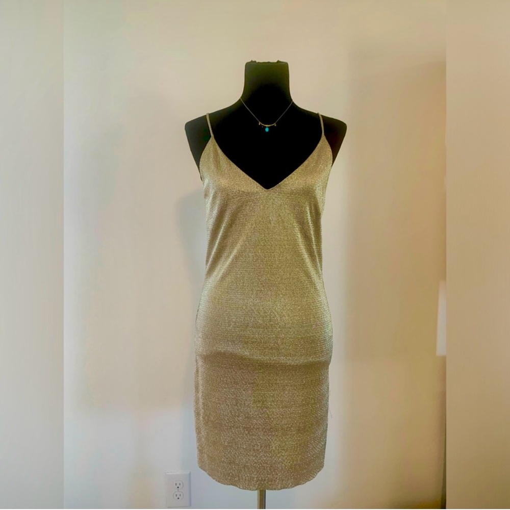 Slinky gold mini slip dress